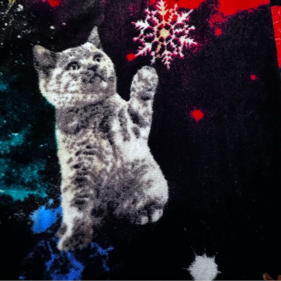 Womens (Jrs) Black Velvet Christmas Kitty Cat Holiday Overalls Jumpsuit - Picture 7 of 13